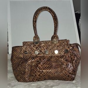 Jessica Simpson Brown Snake-Print Tote with Gold Accents